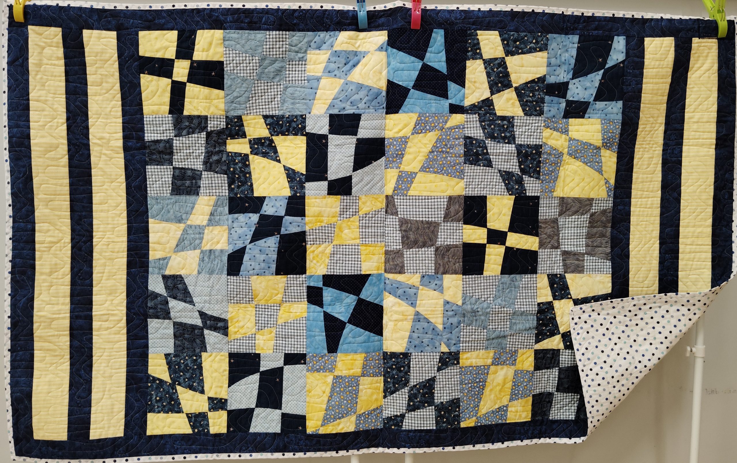 Wonky nine patch in blue and yellow
