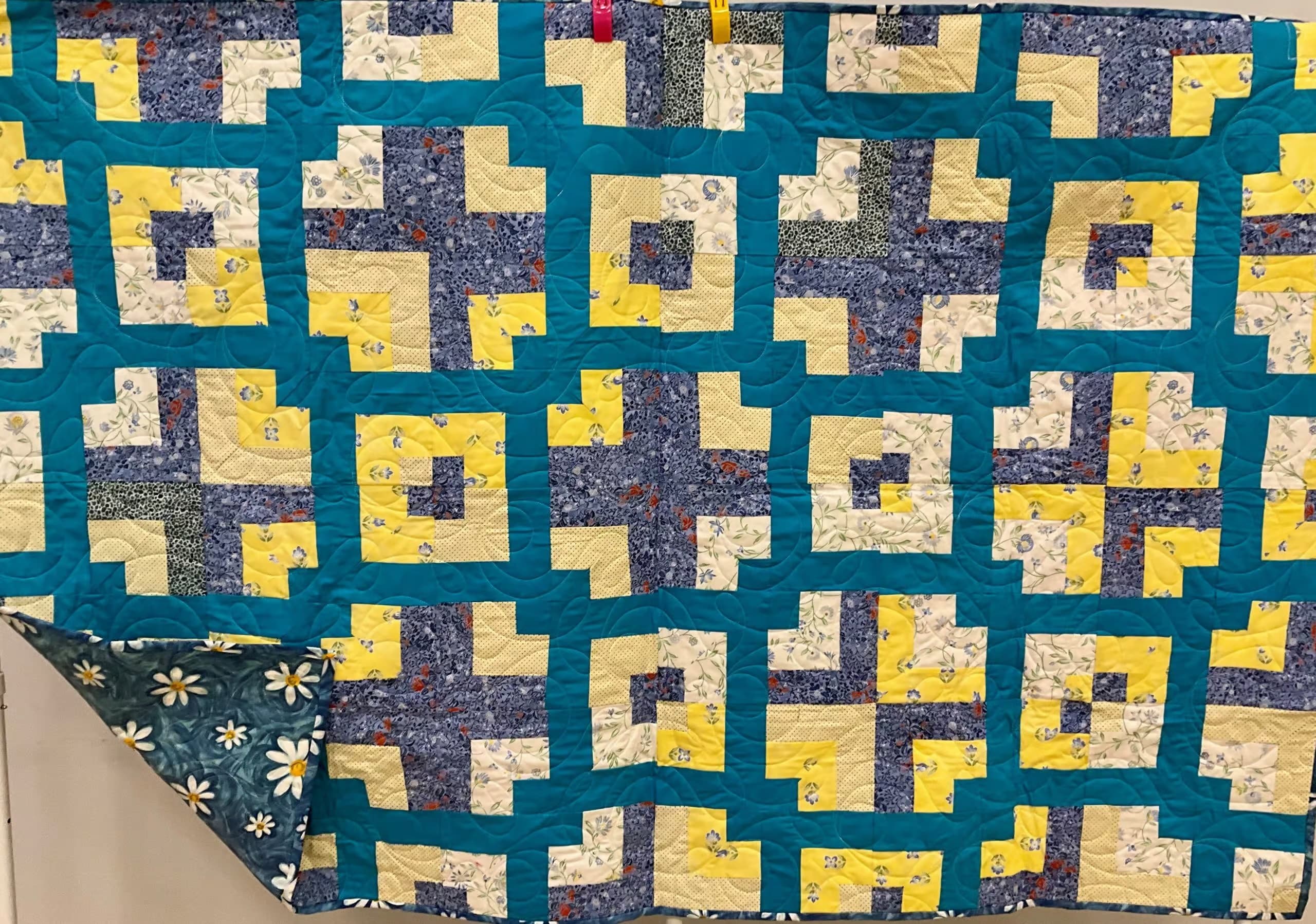 Teal, yellow and blue abstract.